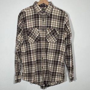 Timberland Brown Plaid Button Up Flannel Long Sleeve Men Shirt Size Medium
